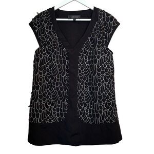 Hilton Hollis  Black Top with Silver Trimmed Scalloped Textured Design  Size L